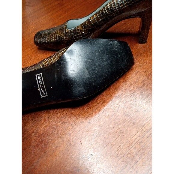 Bellini M Women's VTG Pump Black Gold Leather Snake Print Retro Heel Size 9.5W - Picture 8 of 10
